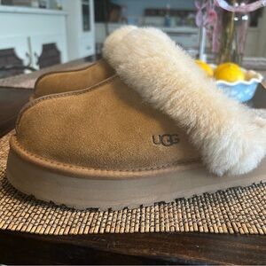 UGG Chestnut Suede Slippers with Sheepskin